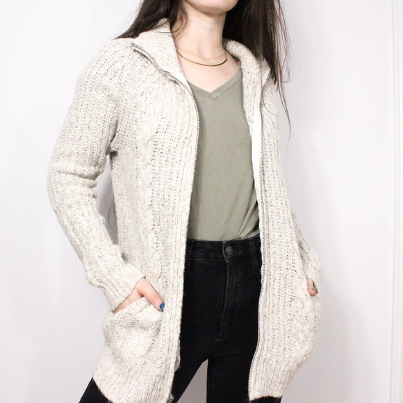 Abercrombie & Fitch Sweaters - *Abercrombie & Fitch Beige Knitted Full Zip Sweater